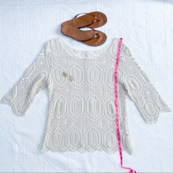 Adiva Lace Crocheted Three Quarter Sleeves Top S - Picture 7 of 9